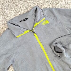 The North Face Boys Fleece Jacket Gray Neon Yellow Zip Up Size XL 18 20